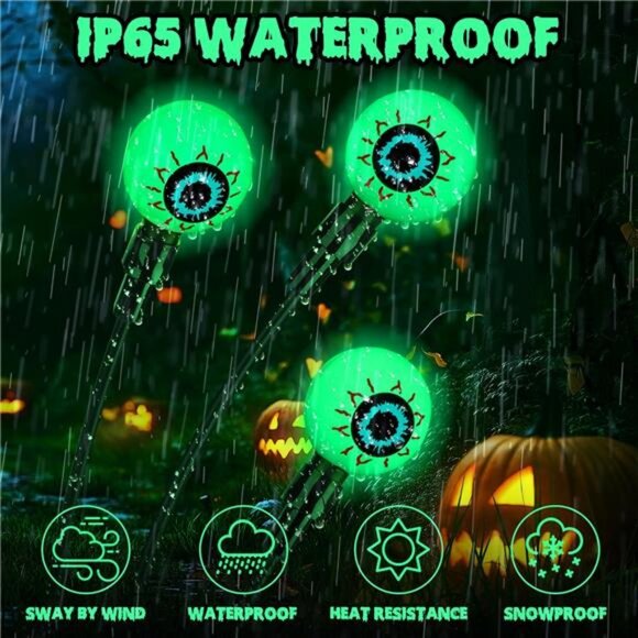 2 Pack 12 LED Solar Eyeball Lights, Halloween Decorations Firefly Lights - Picture 6 of 8